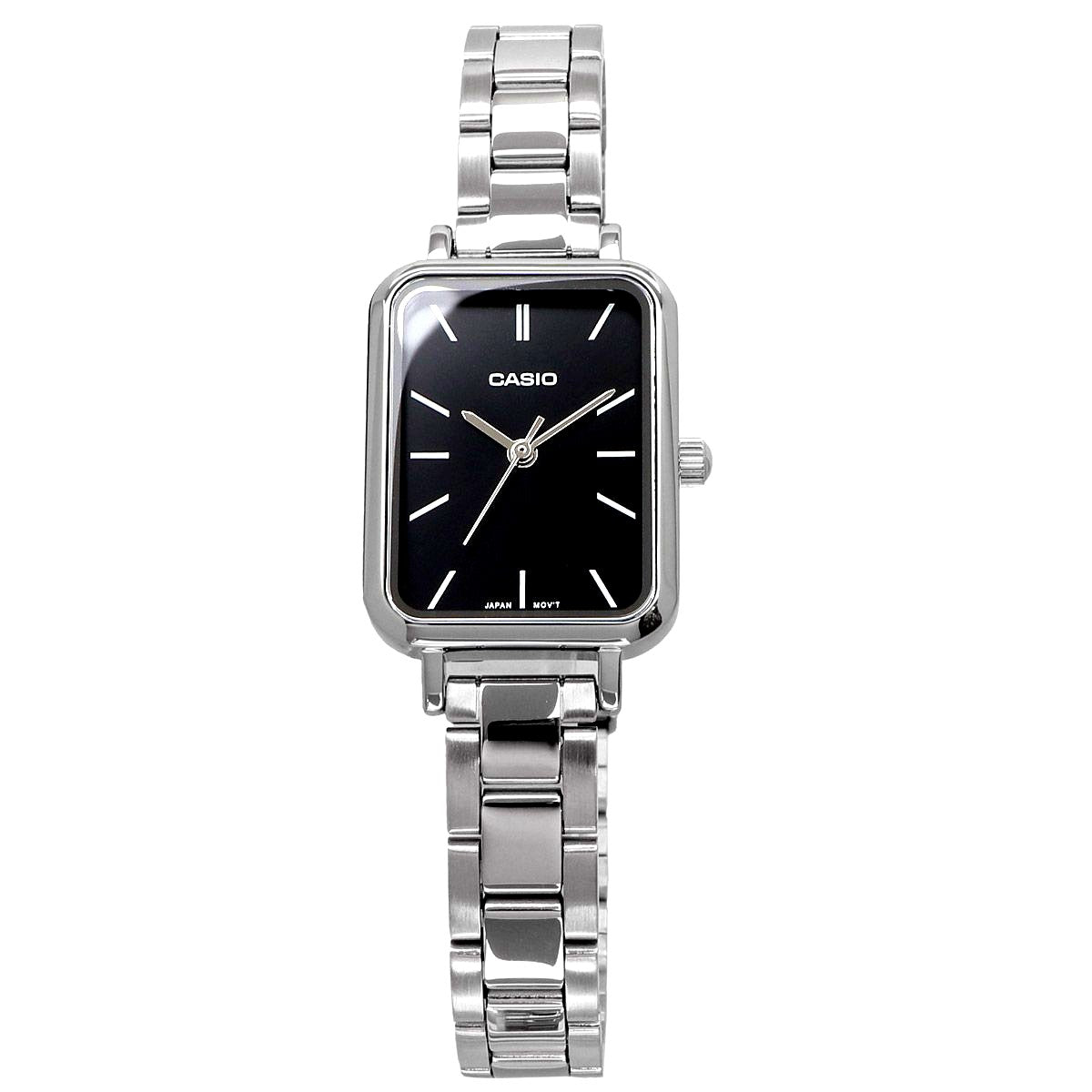Casio LTP-V009D-1E quartz watch with black dial and silver stainless steel band