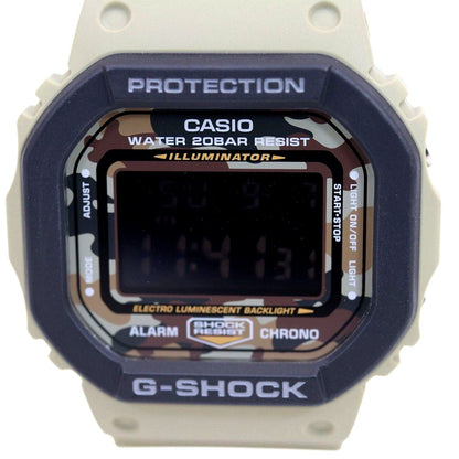 Casio G-Shock DW-5610SUS watch with khaki camouflage pattern and digital display