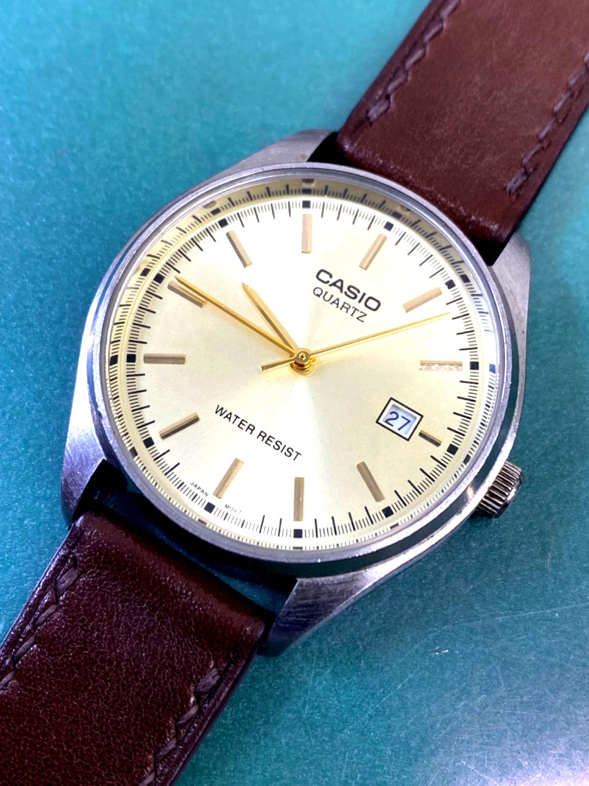 Casio MTP-1175 used battery operated watch with newly replaced belt and calendar function