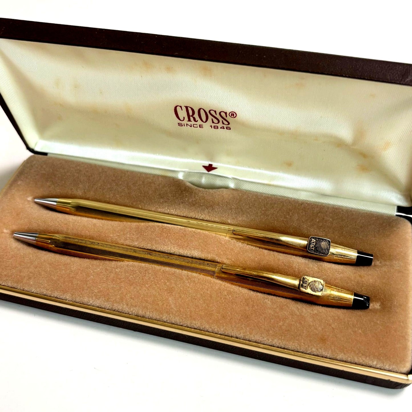 Cross Gold Color Ballpoint Pen and Mechanical Pencil 2 Piece Set With Case — Japan Import