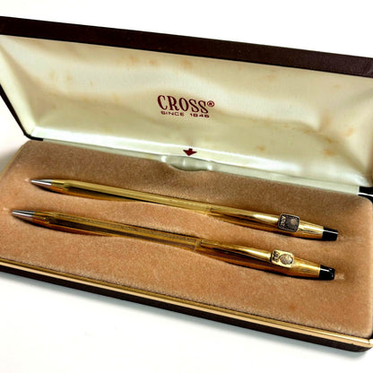 Cross Gold Color Ballpoint Pen and Mechanical Pencil 2 Piece Set With Case — Japan Import
