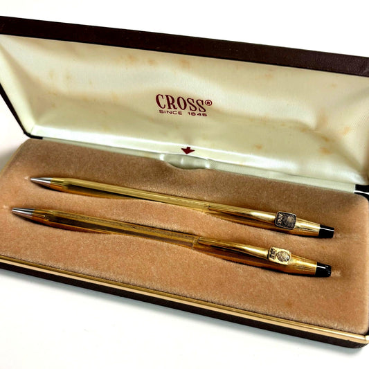 Cross gold color ballpoint pen and mechanical pencil 2-piece set with case Japan import