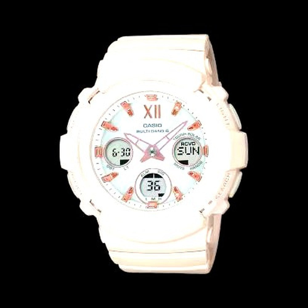 Casio Baby-G BGA-2800-4A2JF solar shock resistant watch in pink beige color with digital and analog display