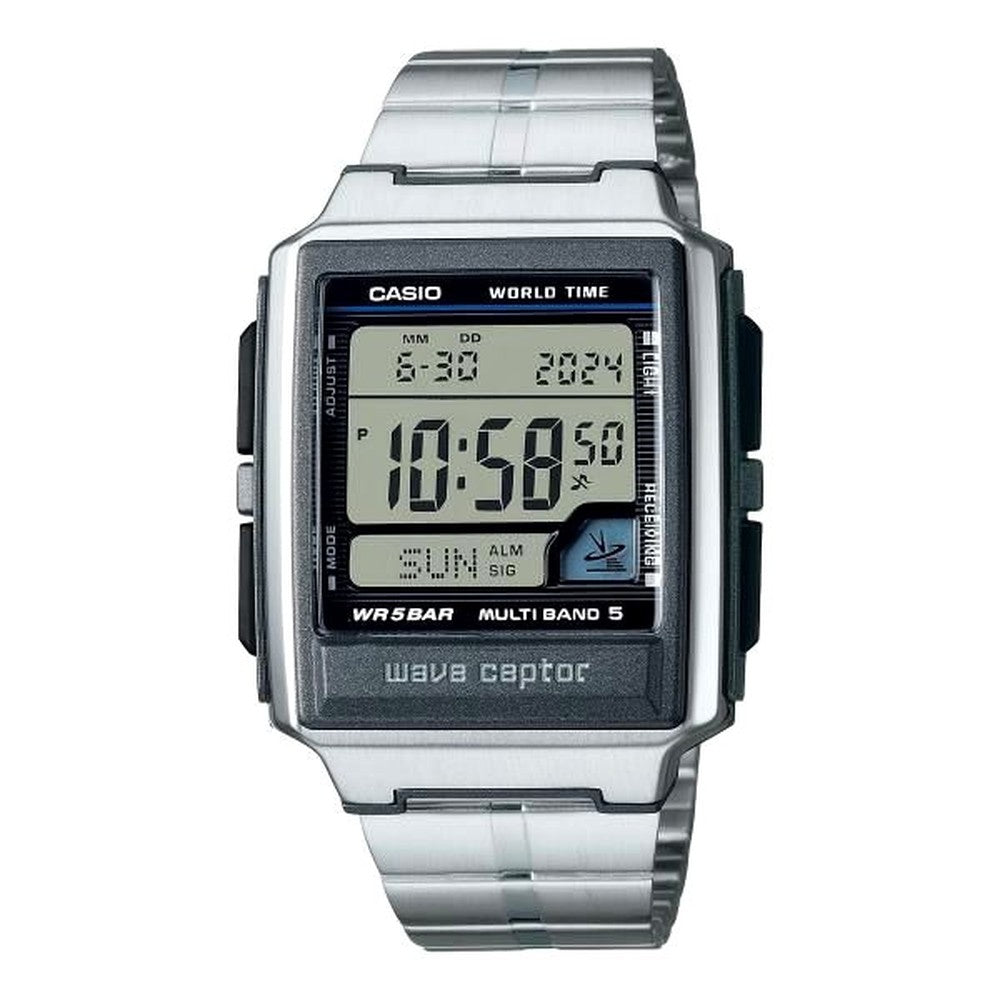 Casio Wave Ceptor WV-59RD-1AJF radio controlled digital watch with stainless steel case and black strap