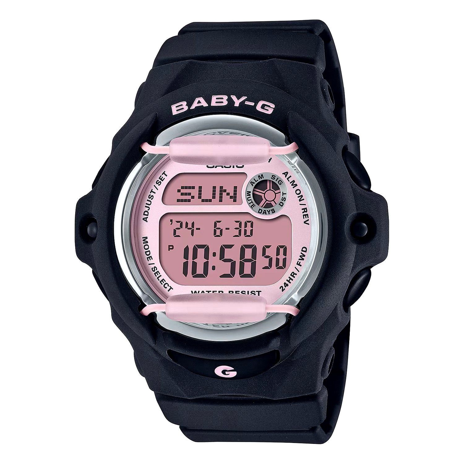 Casio Baby-G BG-169U-1CJF compact black and pink watch with front protector and shock resistance