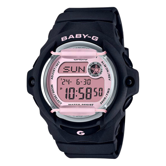 Casio Baby-G BG-169U-1CJF compact black and pink watch with front protector and shock resistance