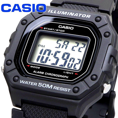 Casio W-218H-1AV retro digital watch with gray LCD dial and black resin band Japan import