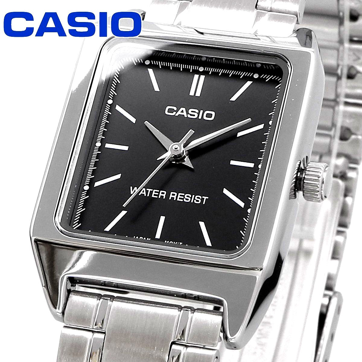 Casio LTP-V007D-1E watch with black dial and silver stainless steel band Japan import