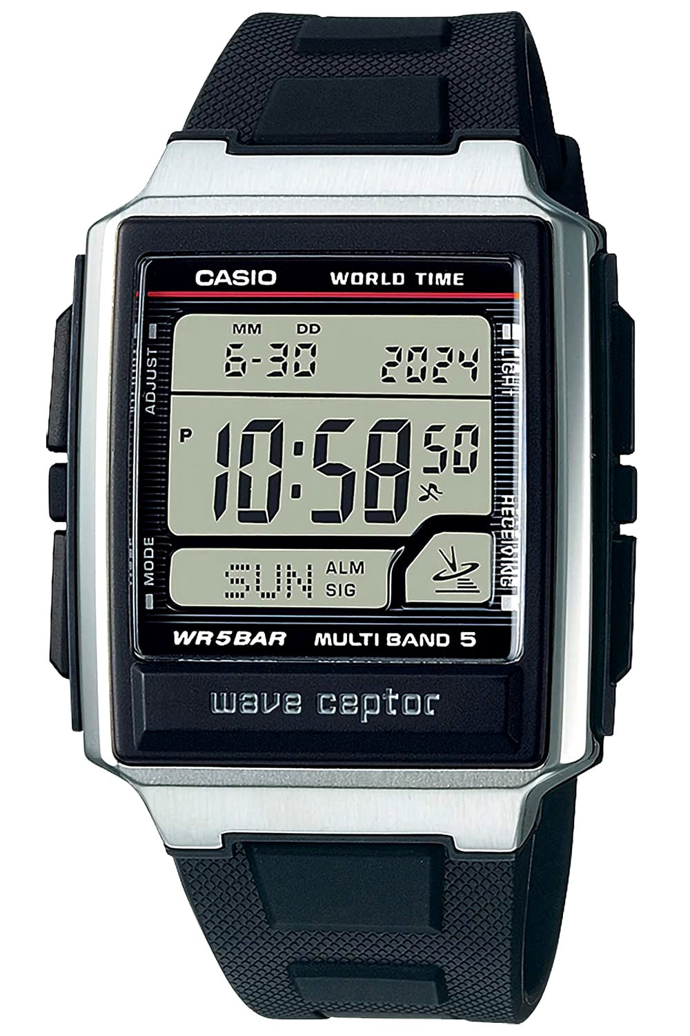Casio Wave Ceptor WV-59R-1AJF black radio-controlled men's watch with black resin band and digital display