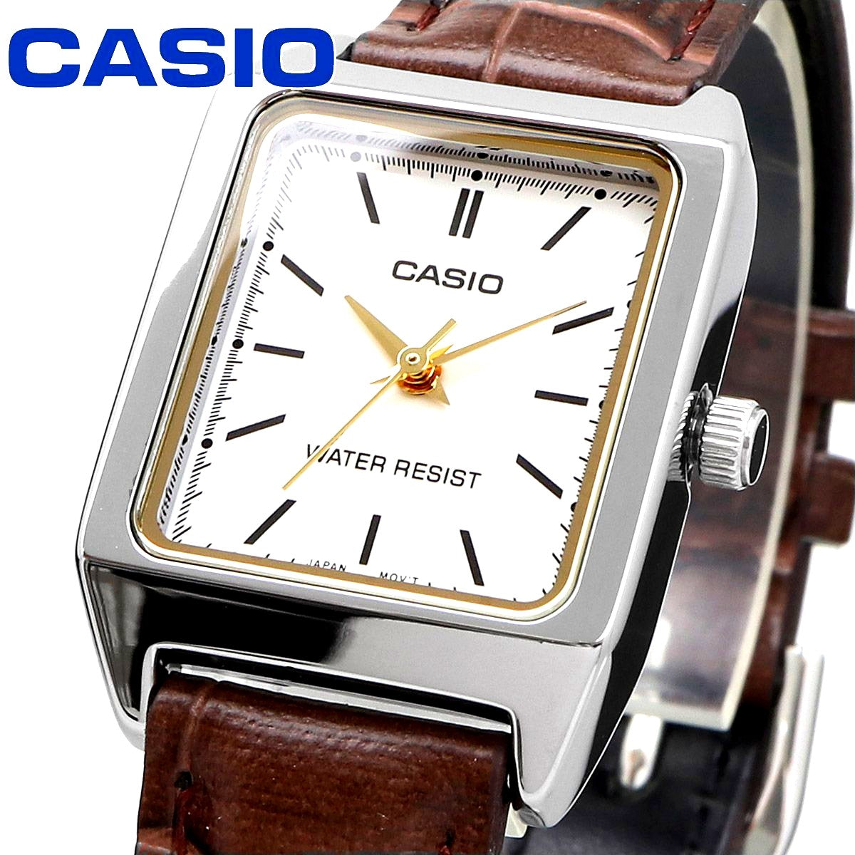 Casio Ladies Quartz Watch model LTP-V007L-7E2 with white dial and stainless steel band