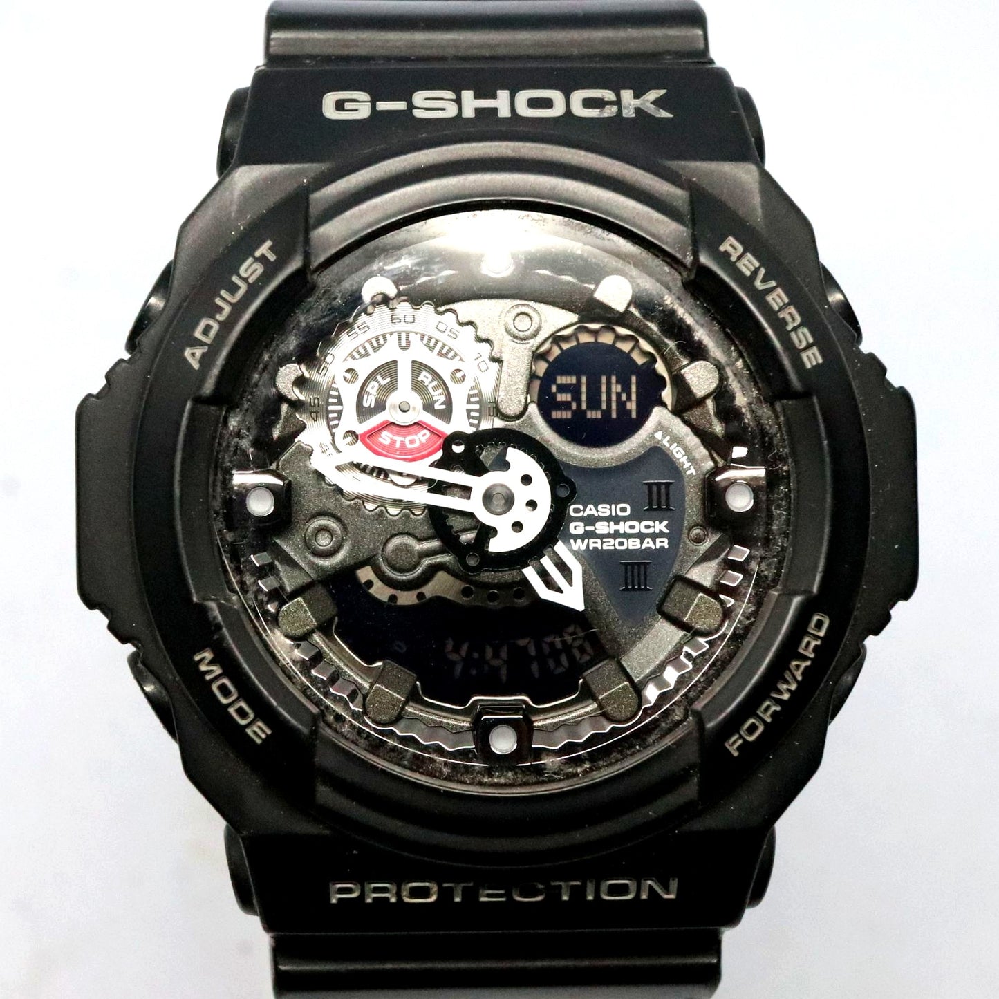 Casio G-Shock GA-300-1AJF watch with large case and gear-design dial, black strap