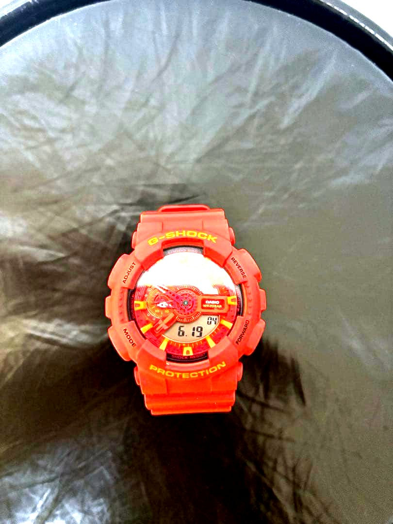Casio G-Shock GA-110AC red digital watch with red silicone band, Japan import, shown on white background