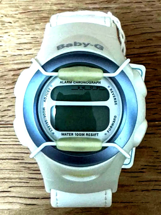 Baby-G BG-381LFP-6T white leather-style watch with tags attached, Japan import