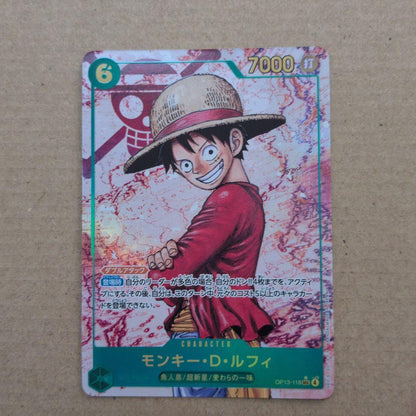 Bandai One Piece Monkey D. Luffy OP13-118 SEC trading card with 7000 power in sleeve Japan import