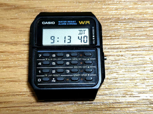 Casio CA-53W digital wristwatch main body without band showing screen and buttons