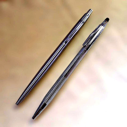 Parker Classic Century and Cross ballpoint pens set with black and blue ink, twist and click mechanisms