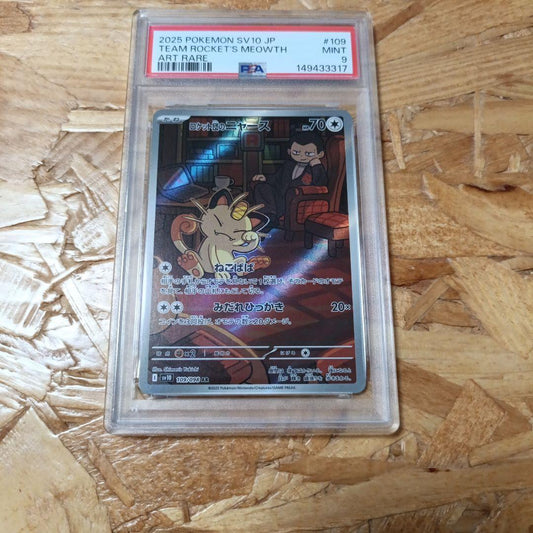 Pokemon Rocket Gang Nyarth PSA9 graded card from Japan in protective case with minor wear