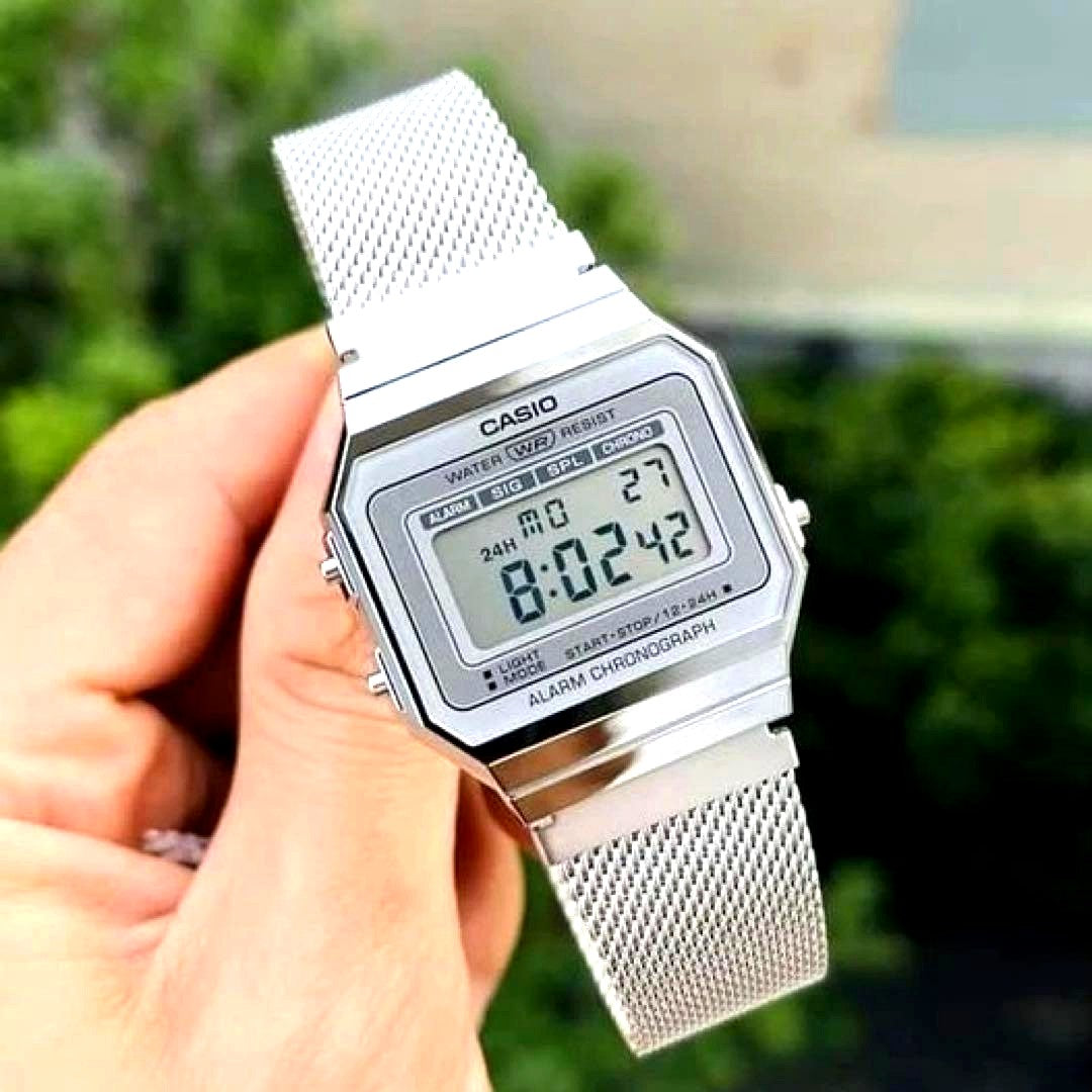 Casio Digital Watch Retro Silver Model Slim Case Japan Import