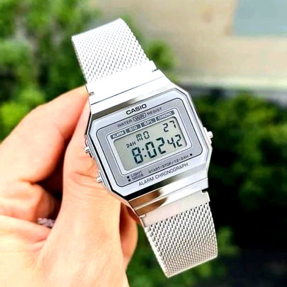 Casio Digital Watch Retro Silver Model Slim Case Japan Import