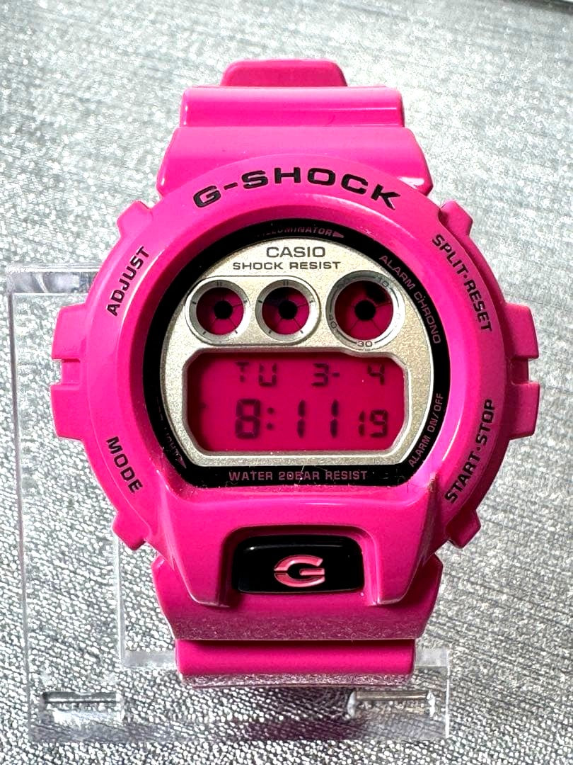 Casio G-Shock DW-6900RCS digital watch with pink body and silver accents Japan import
