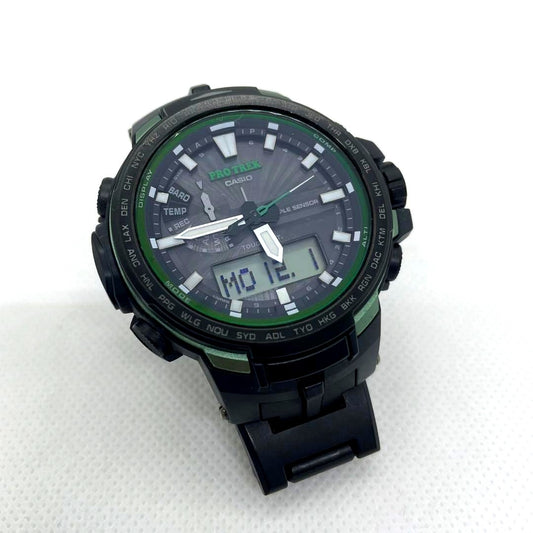 Casio Pro Trek PRW-6100FC used watch with minor scratches, Japanese import model shown from front view