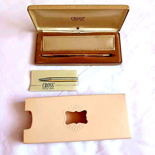 CROSS twist-style ballpoint pen in gold finish with included case and instruction manual
