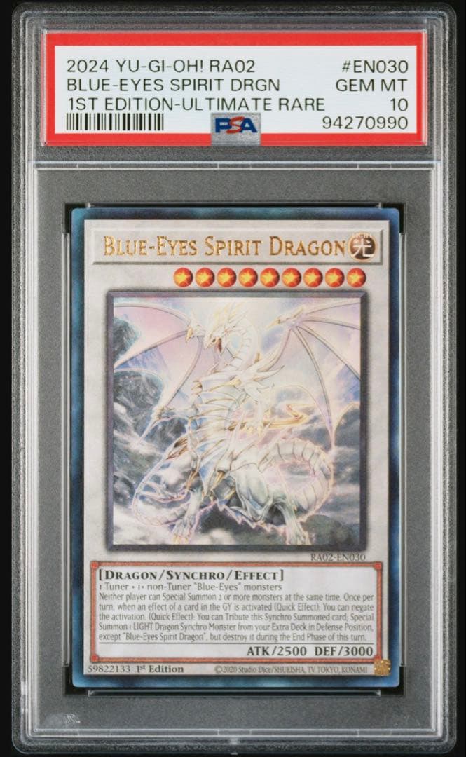 PSA 10 graded Yu-Gi-Oh Blue-Eyes Spirit Dragon Prismatic Ultimate Rare 1st Edition card