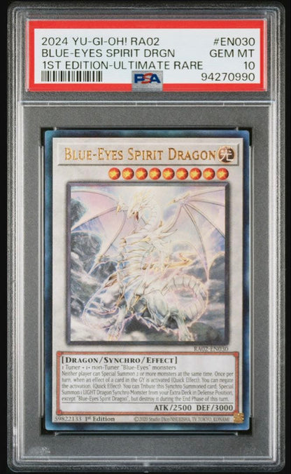 PSA 10 graded Yu-Gi-Oh Blue-Eyes Spirit Dragon Prismatic Ultimate Rare 1st Edition card
