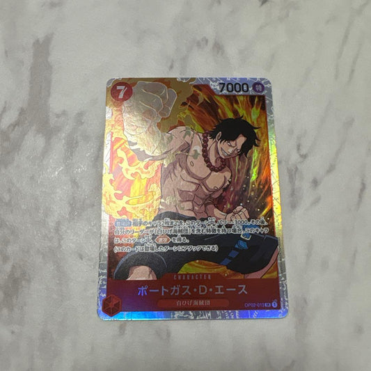 One Piece Portgas D Ace SR card OP02-013 in sleeve, excellent condition