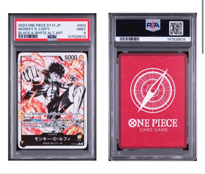 Monkey D Luffy PSA graded ST13-015 parallel card from One Piece Card Game Japan import in protective sleeve