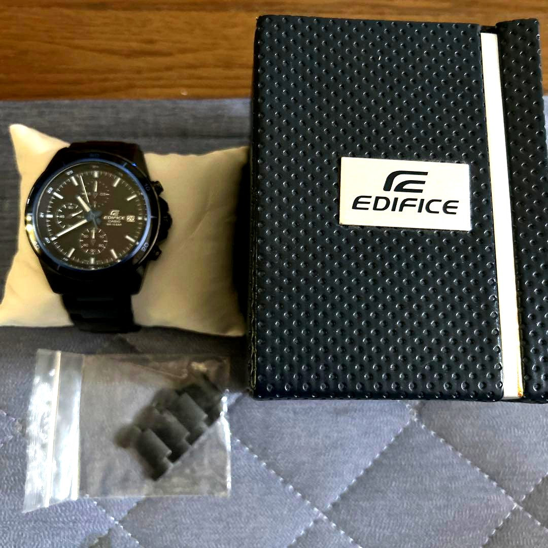 Casio Edifice chronograph watch with black dial and stainless steel band, Japan import