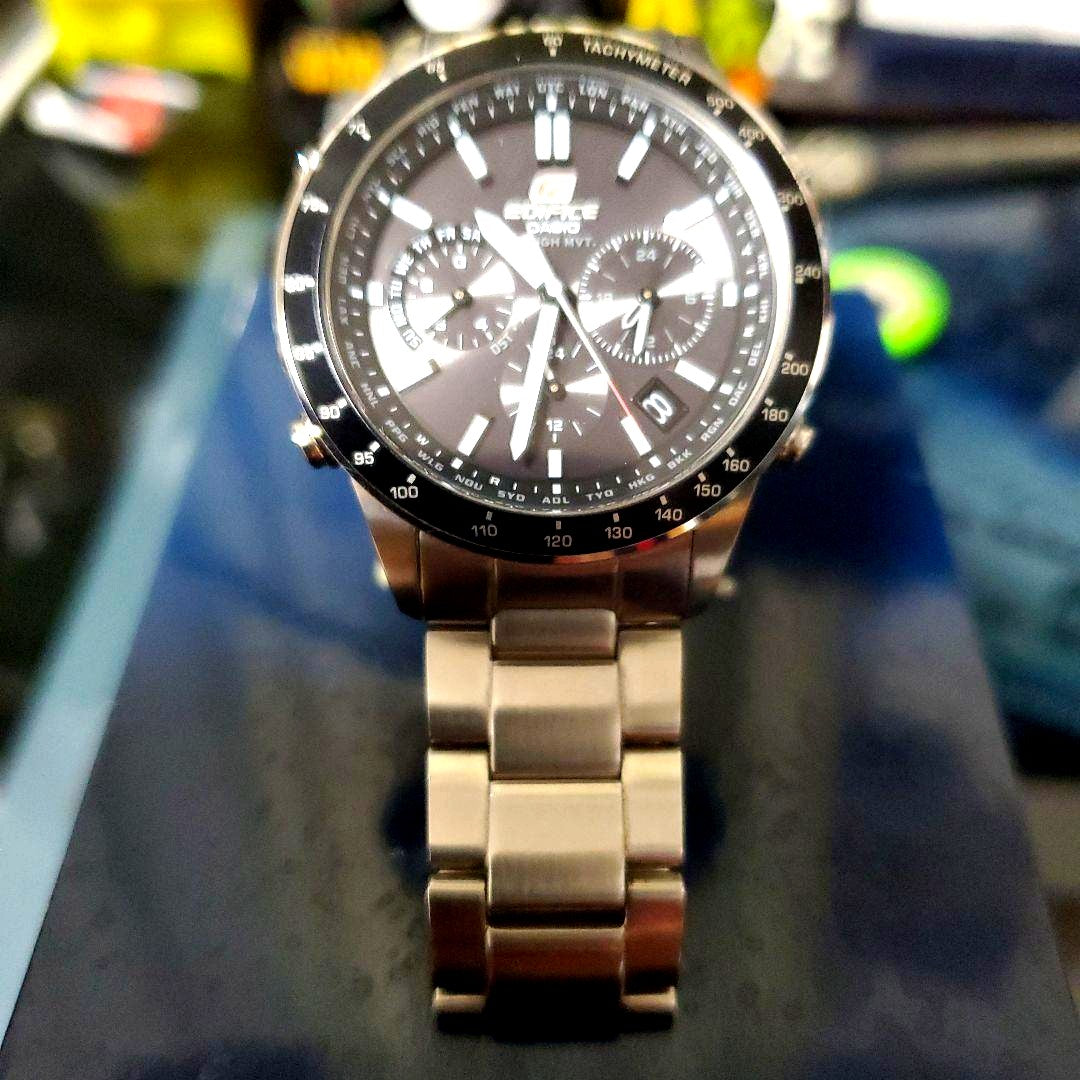 Casio Edifice 5178 JA solar radio watch with silver metal belt and black dial Japan import