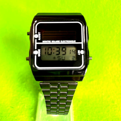 Casio Solar Digital Watch featuring a black metal band and digital display