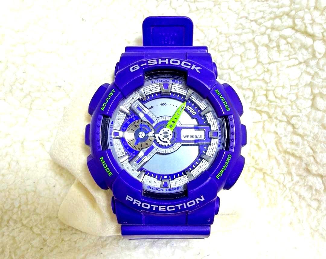 Casio G-Shock Dusty Neon Series GA-110DN-6AJF purple digital watch with rubber band and stainless steel back case