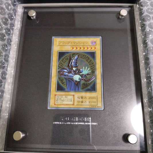 Bandai Yu-Gi-Oh OCG Black Magician stainless steel display set in an acrylic case with minor scratches on back