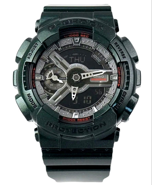 Casio G-Shock S Series GMA-S110MC watch with green resin band and gray dial