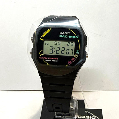 Casio Classic F-91WPC-1AJR PAC-MAN collaboration digital watch with neon accents and black resin band