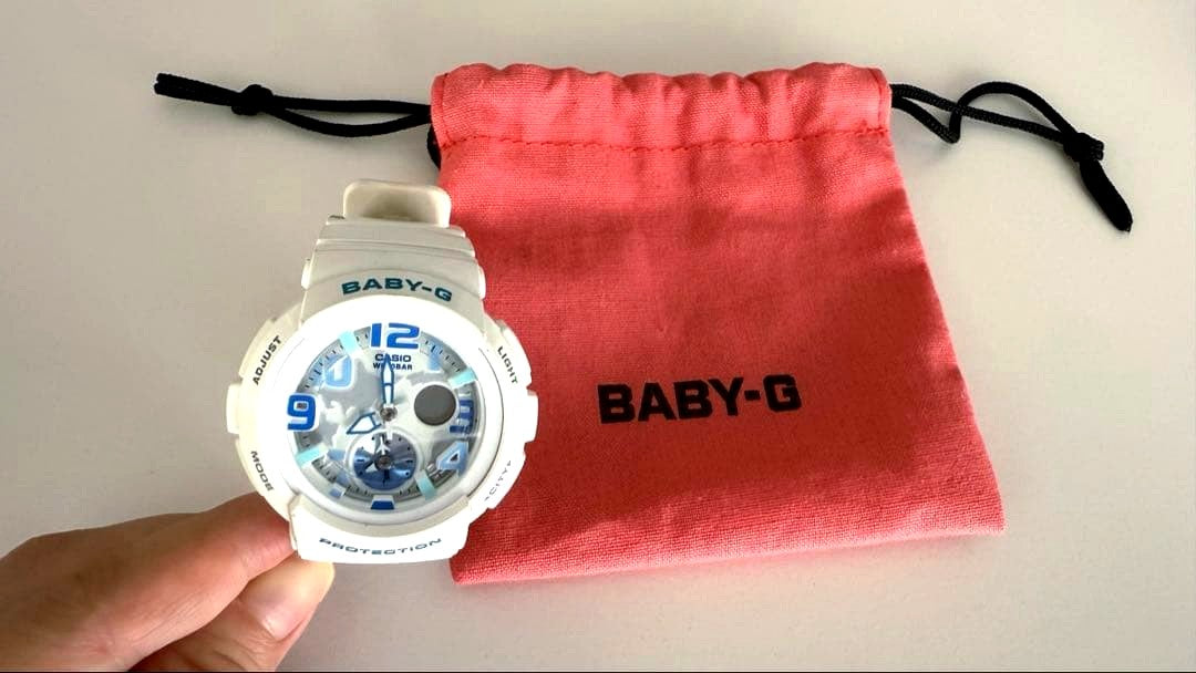 Casio Baby-G BGA-190 digital watch with white and blue dual time display and world map dial