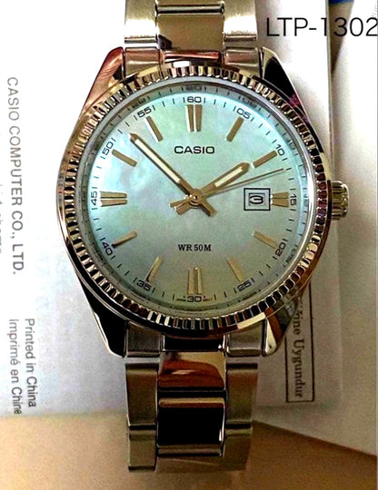 Casio Shell Ice Blue Tiffany Blue ladies watch with quartz movement and 5ATM water resistance