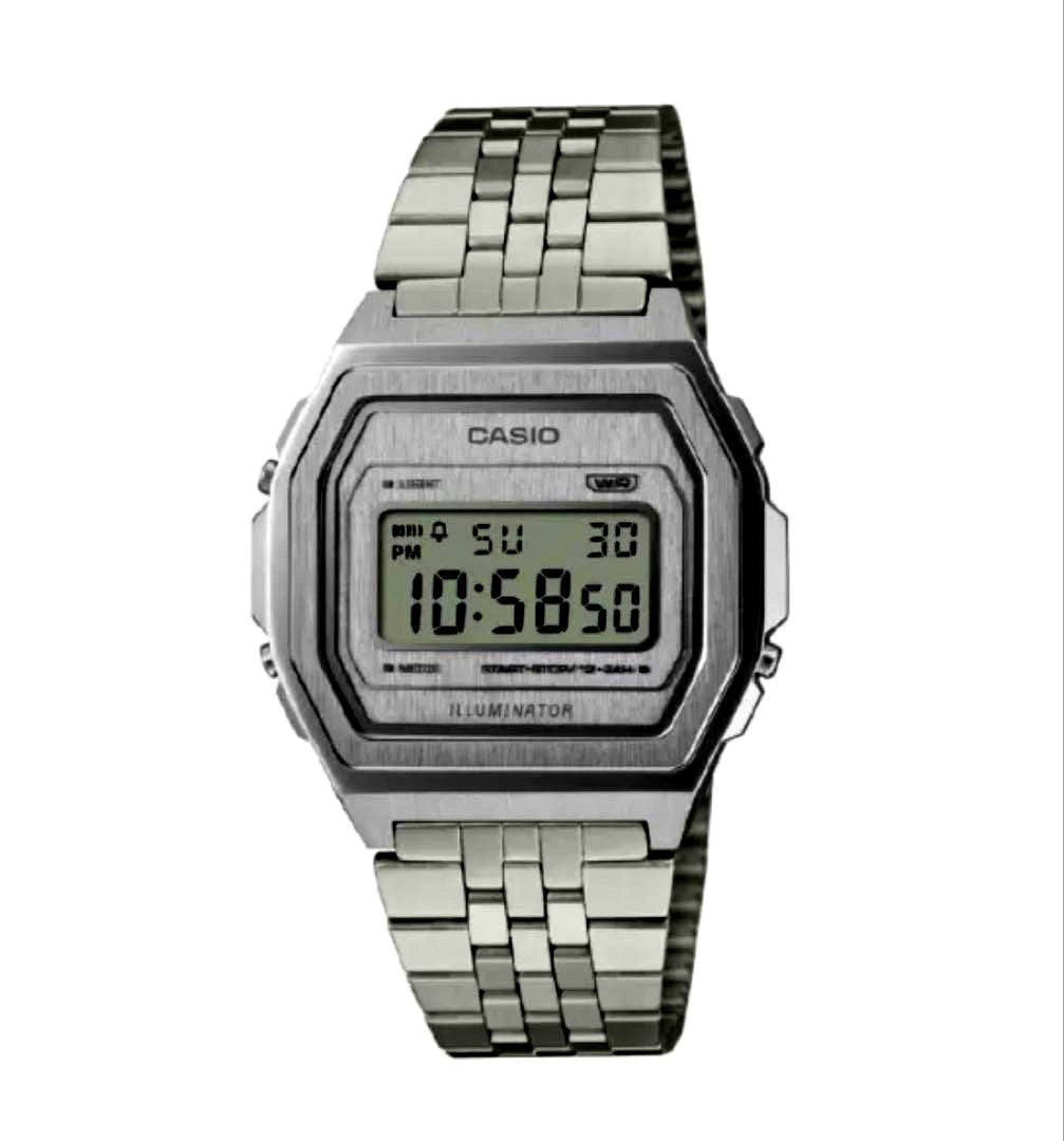 Casio Classic Series A1000A-7JF silver watch with protective LCD film, Japan import