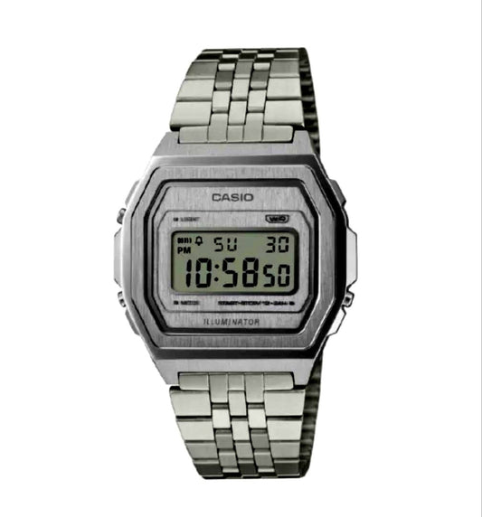 Casio Classic Series A1000A-7JF silver watch with protective LCD film, Japan import