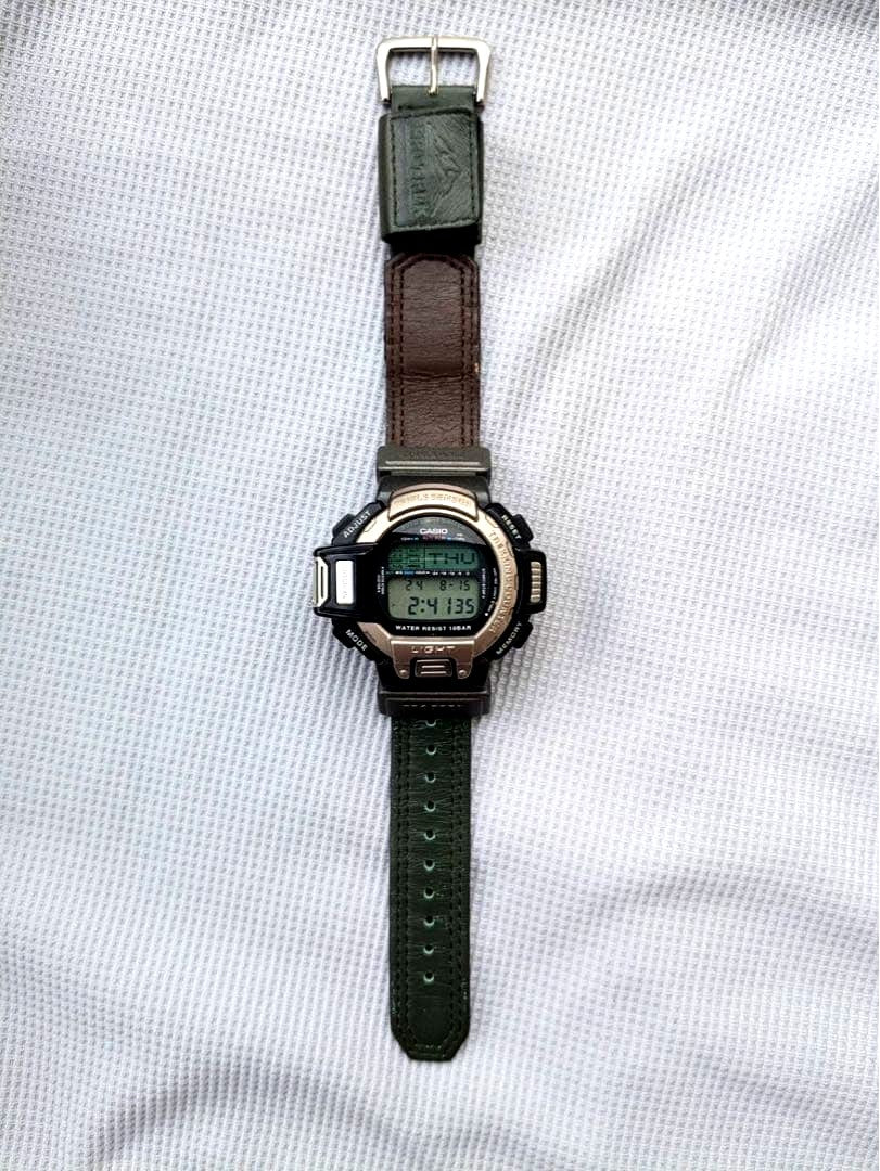 Casio Pro Trek PRT-60 digital watch showing black resin band and digital display