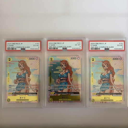 Bandai One Piece 2024 2nd Anniversary PSA 6 O Nami card set with three cards from Japan import