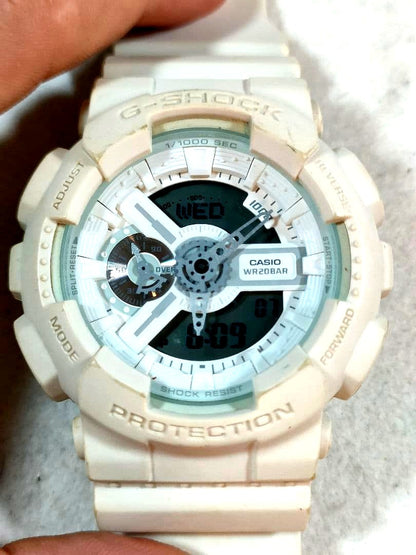 Casio G-Shock GA-110BC Watch with White Resin Band and Analog-Digital Display — Japan Import