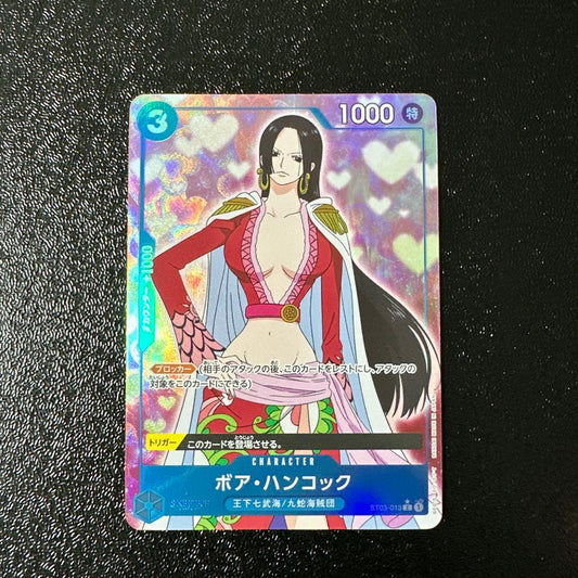 Full art One Piece Boa Hancock ST03-013 collectible card featuring character in blue