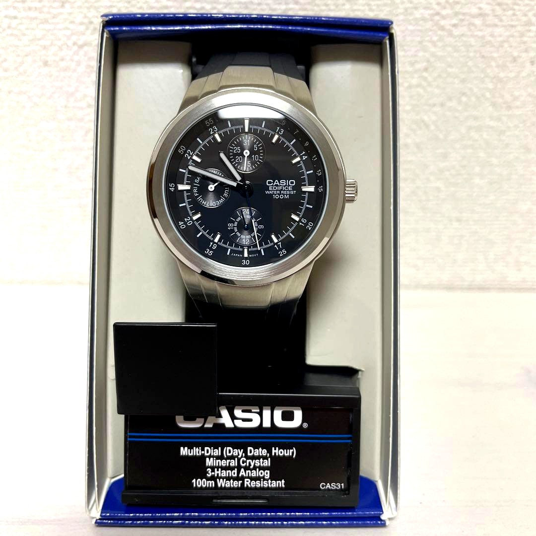 Casio Edifice EF-305-1AV stainless steel watch with resin band and black dial Japan import