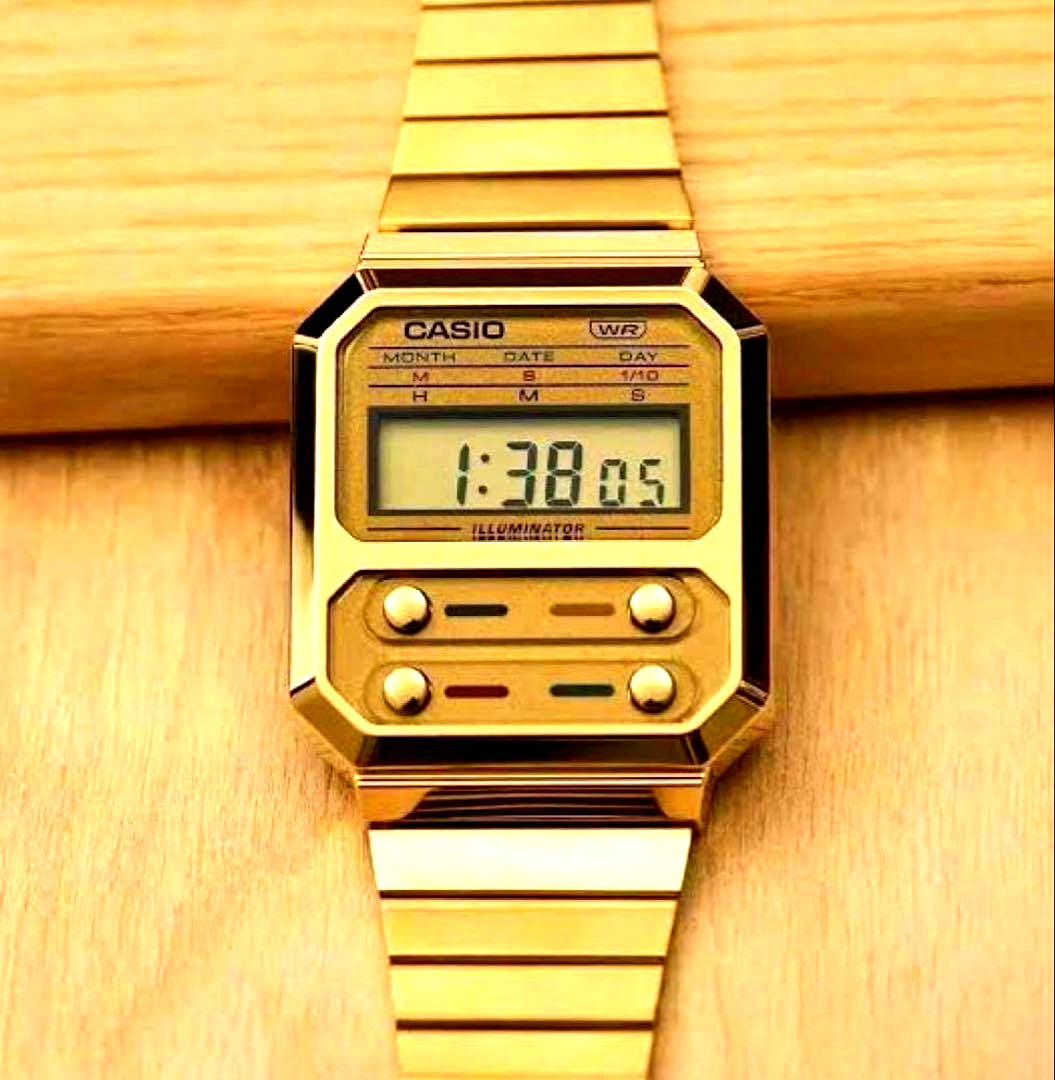 Casio A100 women's gold watch Beams Boy model with stainless steel band and resin case