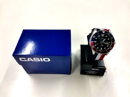 Casio MDV-106-1A2V overseas model quartz watch with black and red nylon strap