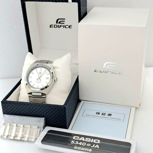 Casio Edifice EFB-109DJ-7AJF quartz wristwatch with silver case and black leather band