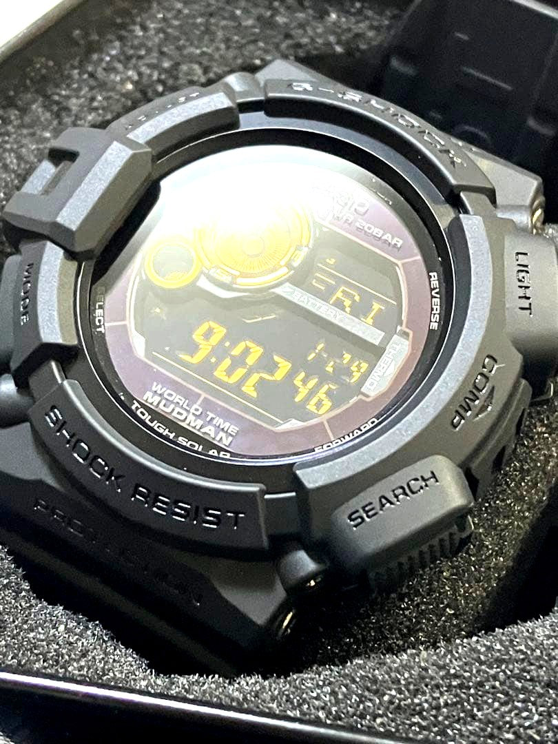 Casio G-Shock Mudman G-9300GB-1DR black solar digital watch with twin sensors and mud-resistant design